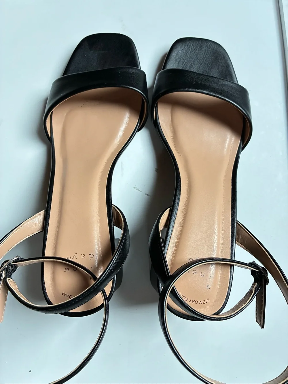 a new day Black Square-Toe Ankle Strap Sandals